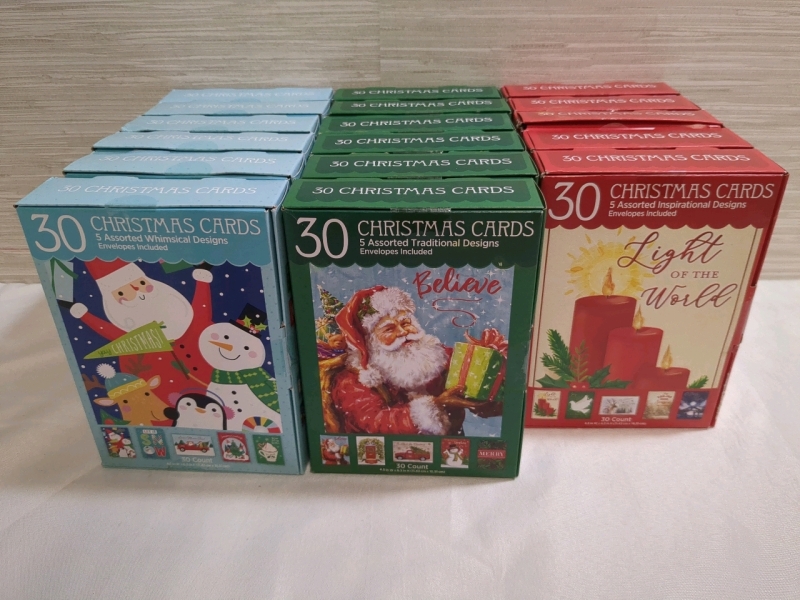 15+ New Boxes Assorted Christmas Cards 30 per Box