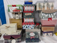 18 New Holiday Boxes. assorted Sizes. Largest Measures 13.5" by 10" by 3"