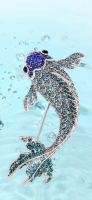 Statement Blue Koi Carp Brooch with Sparkling Rhinestones Back Bale<br/>Approximately 3 x 2.85 inch