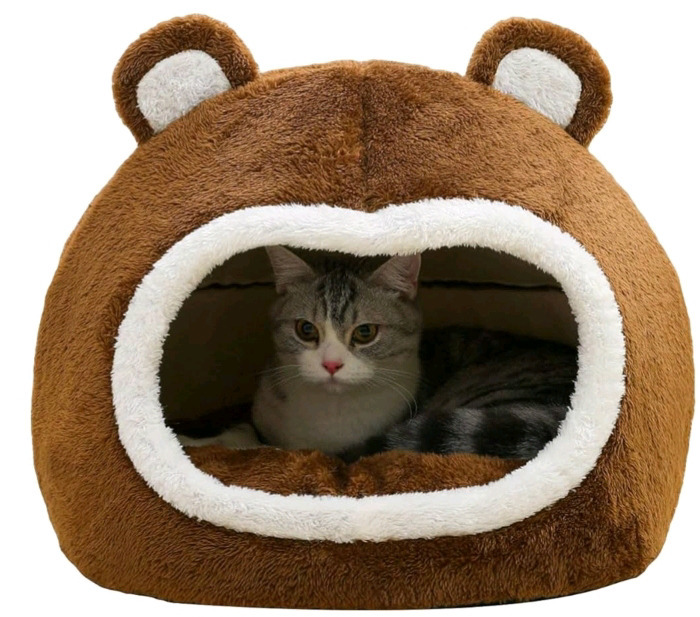 New | 13" x 16" Bear Themed Cat House w/ Removable & Washable Cushion
