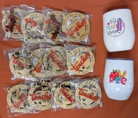14pc New Teacher Appreciation Gifts : 12&times; Laser-Cut Wood Ornaments "It Takes a Big Heart To Shape Little Minds" & 2 Travel Tumblers With Lids