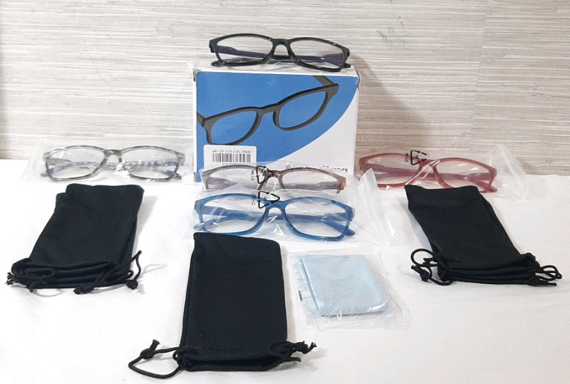 5 New Pairs of Reading Glasses in Different Colors (Comes with Five Black String Bags & Microfiber Cleaning Glasses)