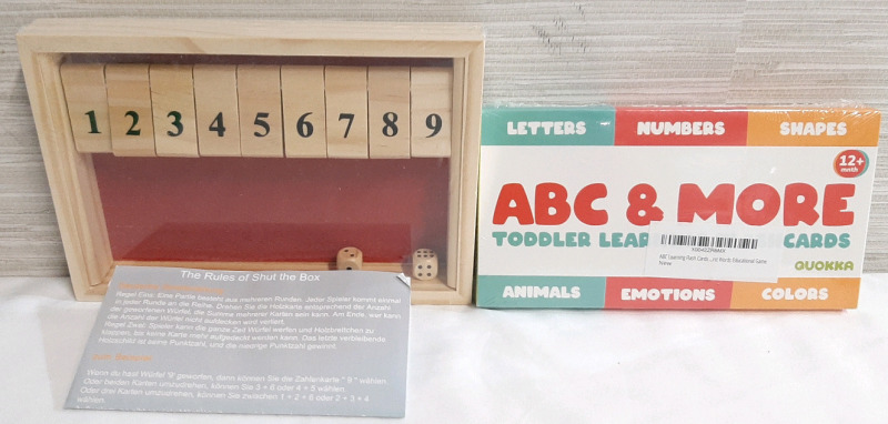 New Shut The Box Math Game & New in Box ABC & More Toddler Learning Flash Cards