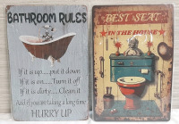 2 New Restroom Themed Metal Signs (8"&times;12")