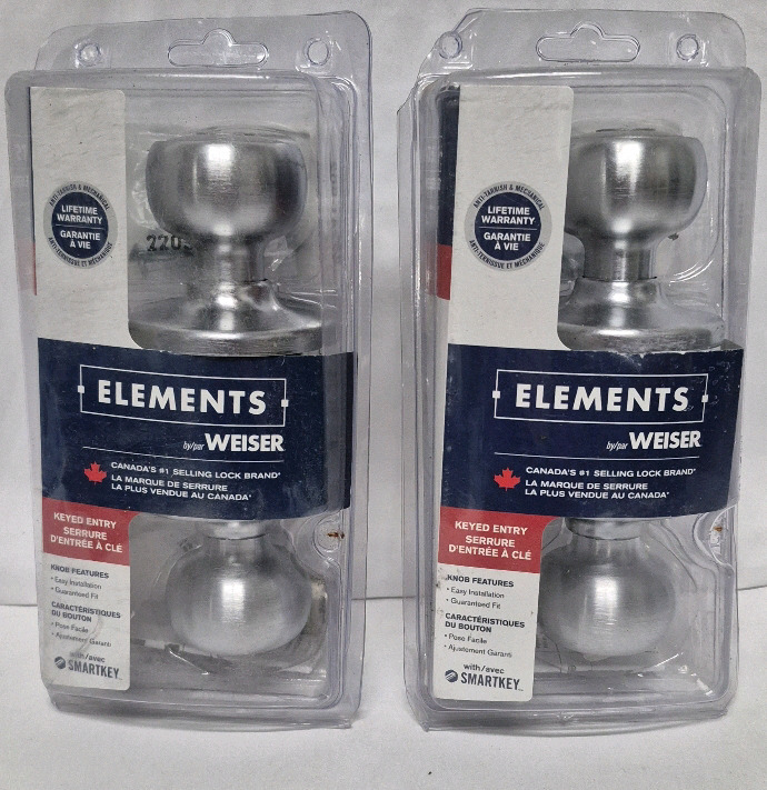 2 As New Weiser Elements Keyed Entry Locks - For Standard Doors Satin Chrome Finish Model 9GAC5310-067