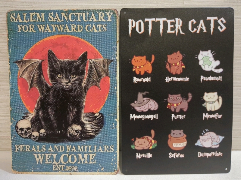 2 New Metal Cute Cat Home Decor Signs 8x12 inches.