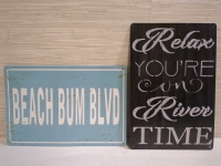 2 New Metal Relaxing Themed Home Decor Signs 8x12 inches.