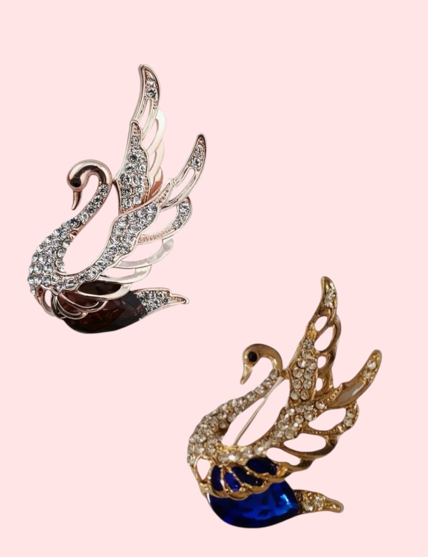 Two Elegant Rhinestone Swan Brooches In every piece a Memory Lingers Approximately 1.4 x 2.25 More details in description