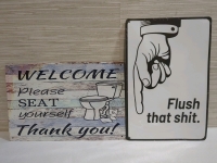 2 New Metal Bathroom Etiquette Signs 8x12 inches.