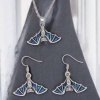 3 Piece Exquisite Enamel Bat Pendant Necklace & Earrings Set<br/>Approximately - Pendant .75 x 1 inch <br/>Chain 17 Inch Sheppard Hook Earrings 1.25 Inch Drop