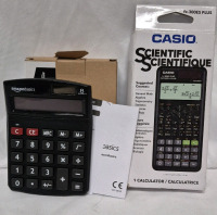 2 New Calculators Casio Scientific FX-300ES Plus & Amazon Basics Desktop Calculator