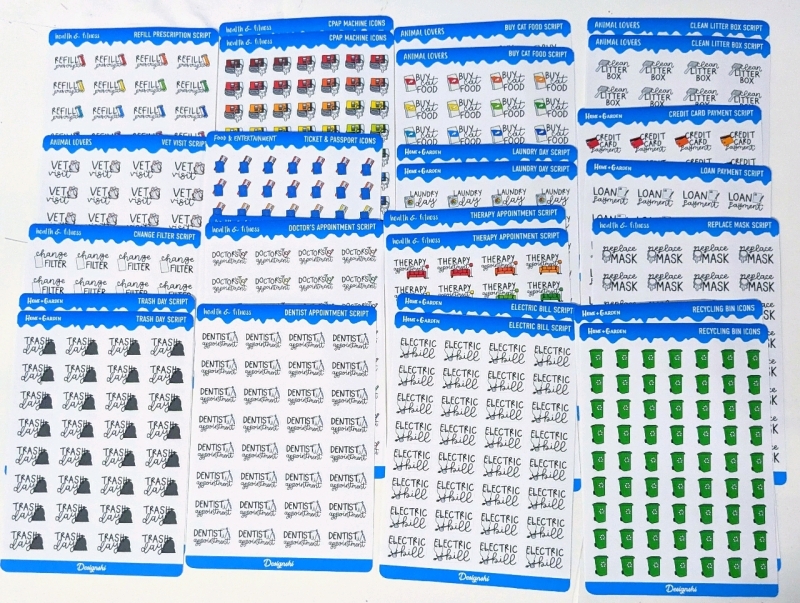 25 New Sheets DESIGNSki Daily Planner Stickers : Prescription Refills, Cat Food/Kitty Litter, CPAP, Appointments+ More | Retails Over $70!