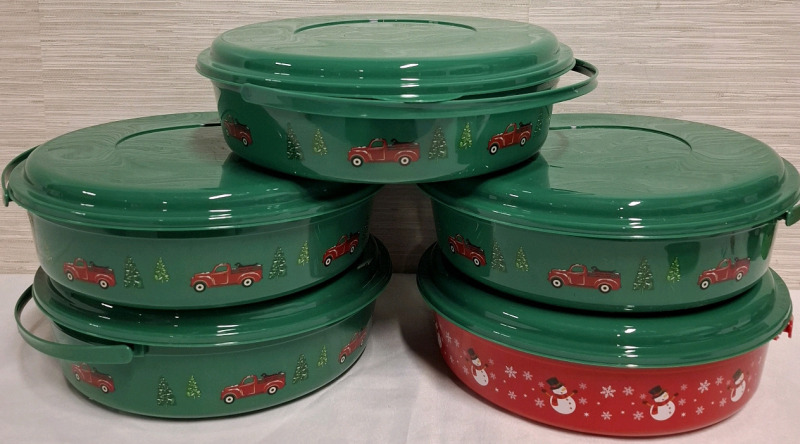 5 New Round Plastic Carriers with Handles | Diameter- 12" approx.