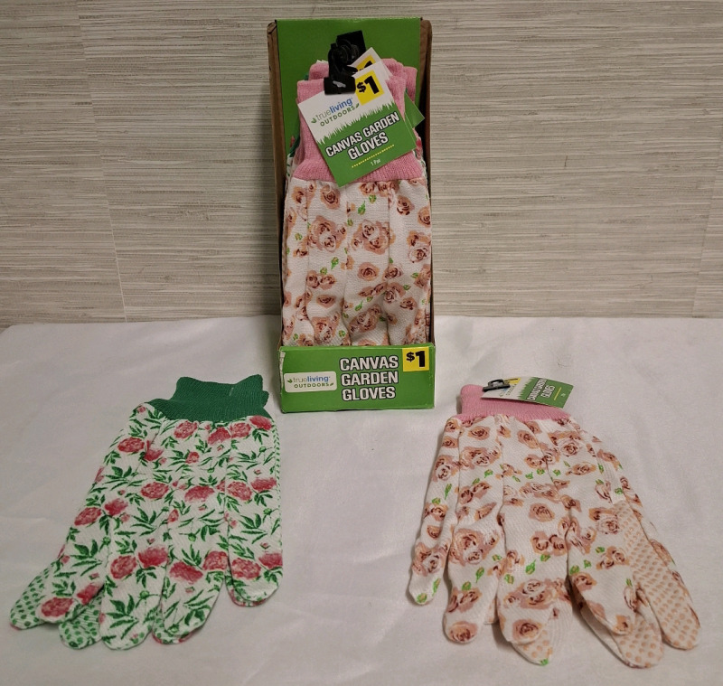12 New Trueliving Outdoors Canvas Garden Glove Pair | Material Includes- Polyester, Cotton & Rayon