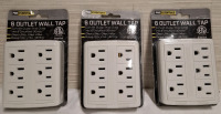 3 New Pro Essentials Six Outlet Wall Taps | Convert Duplex Wall Outlet into 6 Grounded Outlets | Rated: 125V/15A/1875W