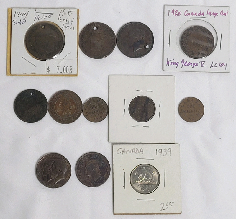 1844 - 1939 Canadian Bank Token & Coin Lot . 12 Tokens / Coins