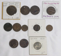 1844 - 1939 Canadian Bank Token & Coin Lot . 12 Tokens / Coins
