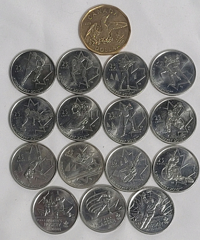 2010 Canadian Vancouver Winter Olympic Coins . 16 Coins