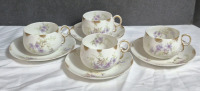Vintage Set of Four Limoges CH Haviland GDA France Porcelain Tea Cups and Saucers . 3 Cups Ring True & 3 Saucers Ring True (1 saucer has chip)