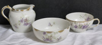 Vintage Breakfast Set Limoges CH Haviland GDA France Porcelain Tea Cup, Cereal Bowl and Milk Pitcher. All Ring True, No Chips or Cracks