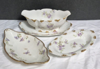 Vintage Set of 3 Limoges CH Haviland GDA France Porcelain Gravy Boat, Nut Dish & Pickle Dish All Ring True, No Chips or Cracks Longest 9"