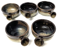 5 Signed Gorgeously Glazed Stoneware Handled Soup / French Onion Soup Bowls - 4.25" Diameter &times; 2.5" Tall ea