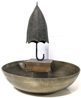 Enormous 17.5" Diameter Brass Bowl (Possibly Akin To Tibetan Singing Bowls As Its Tone is BEAUTIFUL When Rung) & Nifty Umbrella Art Piece 16.25" Tall