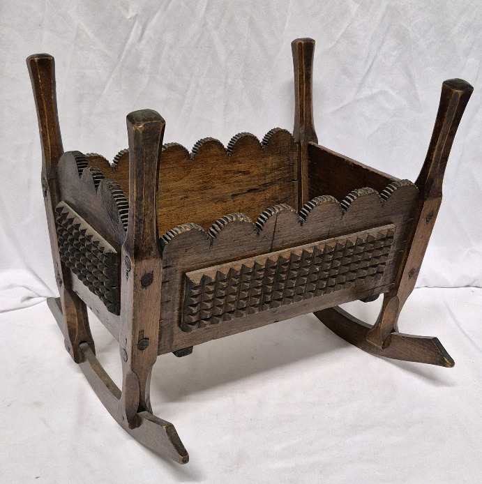 Vintage to Antique Wooden Cradle Handmade Great Wood Craftmanship 15.5 by 15 by 15"