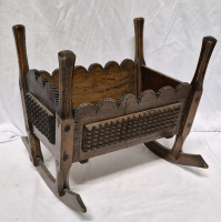 Vintage to Antique Wooden Cradle Handmade Great Wood Craftmanship 15.5 by 15 by 15"