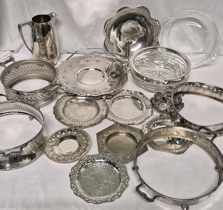 17 Piece Silverplate Entertaining Lot - 10.5" Largest Diameter