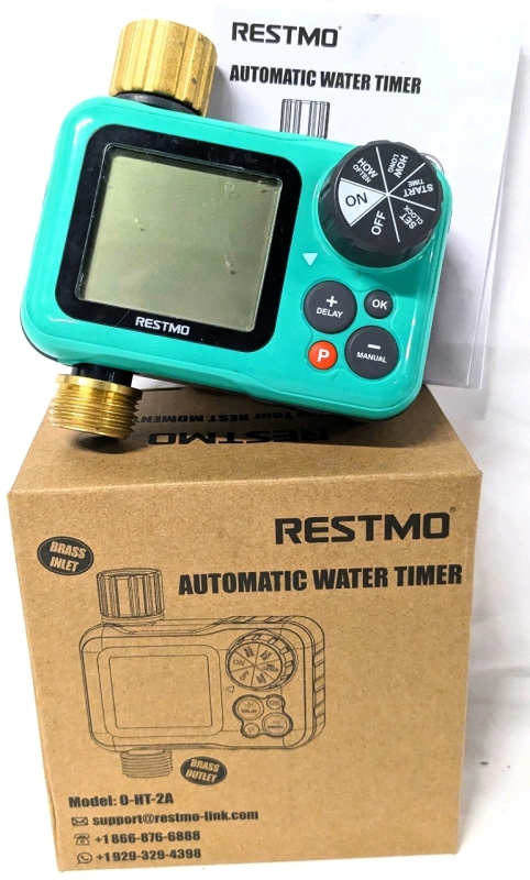 RESTMO Automatic Water Timer with Brass Inlet & Outlet, Model 0-HT-2A - Tested For Power
