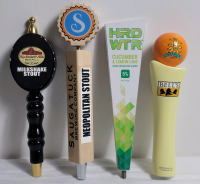 Four (4) Bar Beer Taps . Rochester Mils , Saugatuck , HRD WTR & Bell's . Measures 10.5" to 12.5" tall