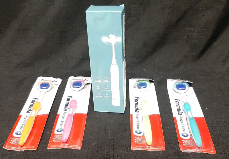 4 New Formula Tongue Cleaners & Motorized Toothbrush