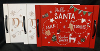 3 New Holiday Wood Food Serving Boards w/ Metal Handles