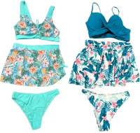 2 New Size LARGE Women's 3-Piece Bikini Bathing Suits With Skirts