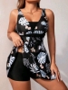 New Size LARGE Women's 2-Piece Tropical Plant Prit Tankini Bathing Suit With Boy Shorts