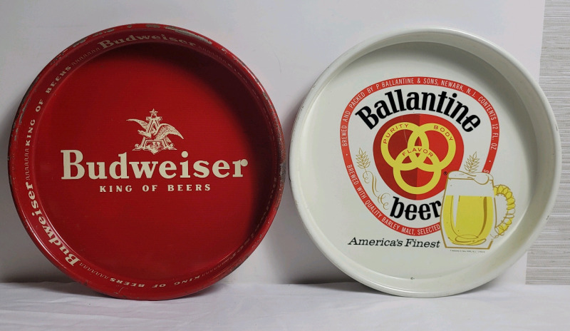Budweiser Beer & Ballantine Beer Bar Beer Trays . Both measure 13 1/4" diameter
