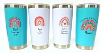 4 New Cute Teacher Appreciation Travel Tumblers With Lids - 7" Tall Rachb