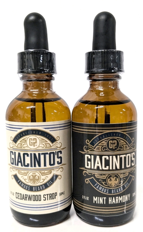 2 New GIACINTO'S Premium Beard Oils - Cedarwood Strop & Mint Harmony (60ml ea)