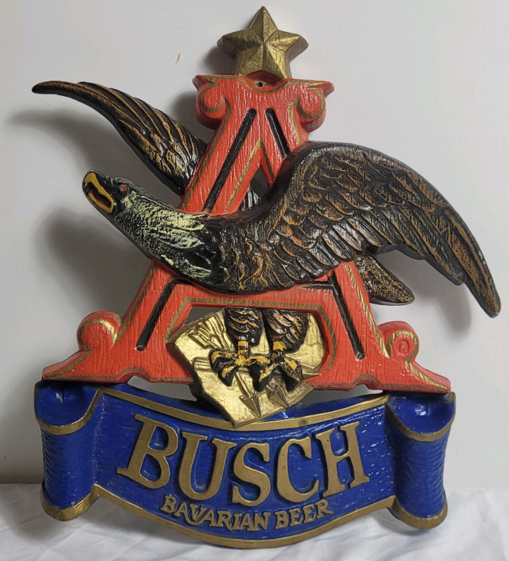 Vintage Anheuser-Busch Bavarian Beer Thick Plastic Bar Wall Sign . Measures 17"&times;18" .