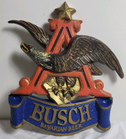 Vintage Anheuser-Busch Bavarian Beer Thick Plastic Bar Wall Sign . Measures 17"&times;18" .