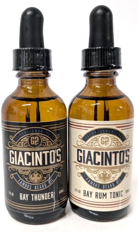 2 New GIACINTO'S Premium Beard Oils - Bay Thunder & Bay Rum Tonic (60ml ea)