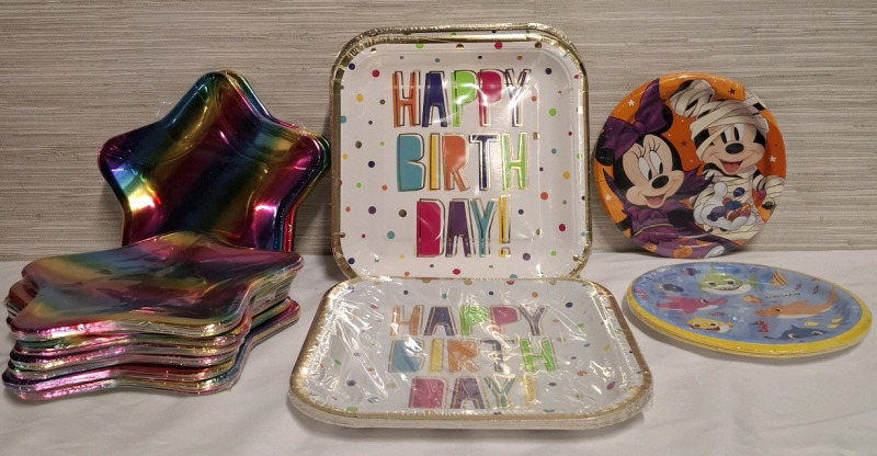 15 New Assorted Party Paper Plate Sets | 10 Round Plate Sets: 8ct each set | 5 Star Plate Sets: 8ct each set, Height: 20.9cm