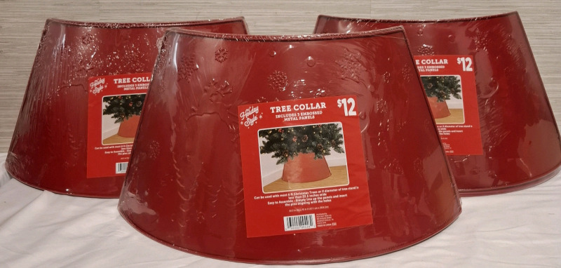 3 New Holiday Style Tree Collars | Includes 3 Embodsed Mental Panels Each | Measurements- 22.5" Diameter x 10" Height