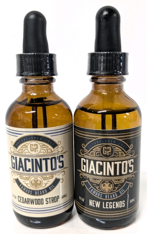 2 New GIACINTO'S Premium Beard Oils - Cedarwood Strop & New Legends (60ml ea)