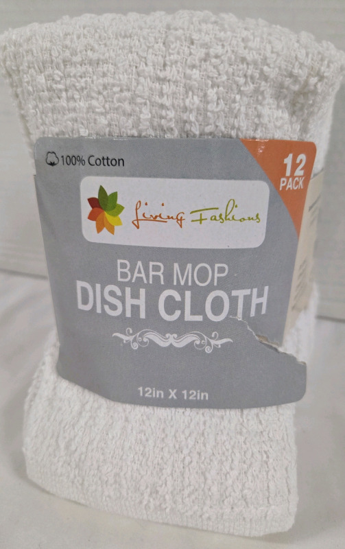 12 New | Bar Mop Dish Cloths | Measures 12" x 12" Ea.