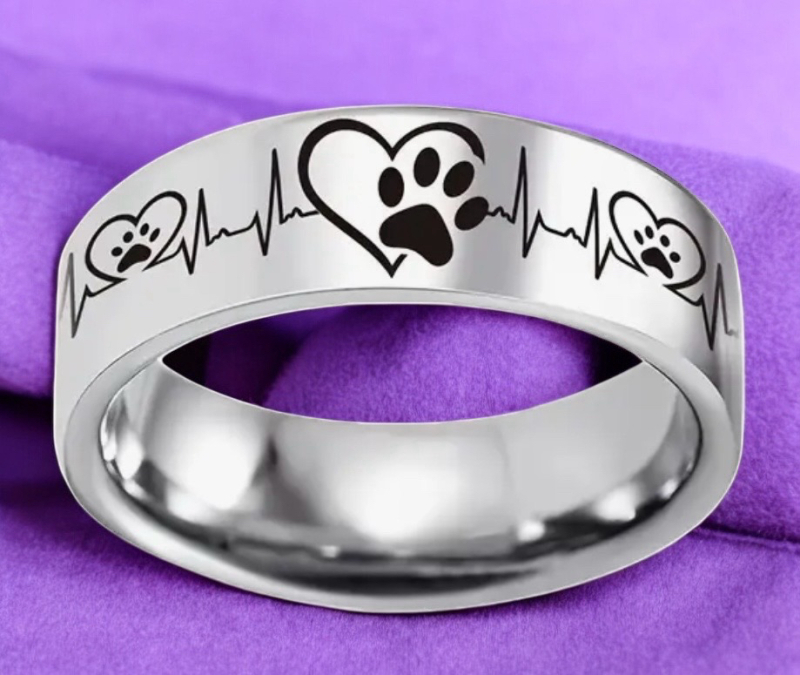 Paw Heart Lifeline 8mm Laser Engrave Stainless Steel Size 7