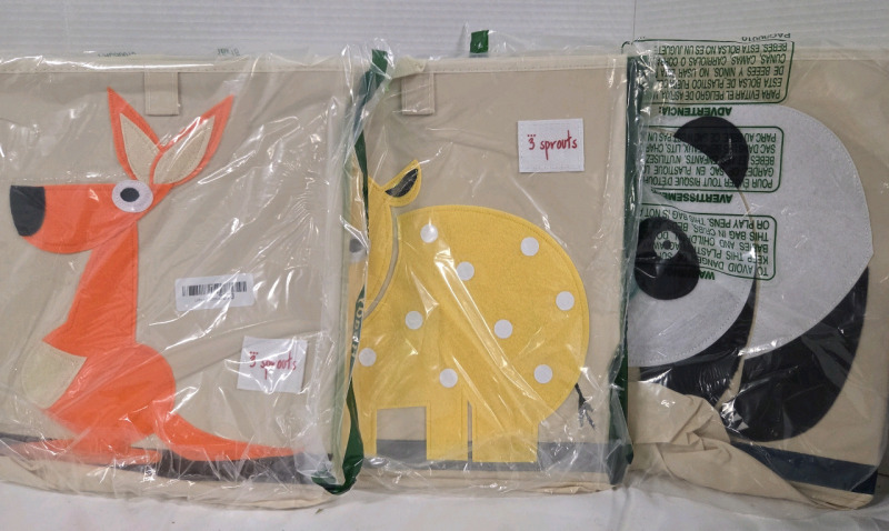 3 New | 13" x 13" Animal Themed Fabric Storage Bins