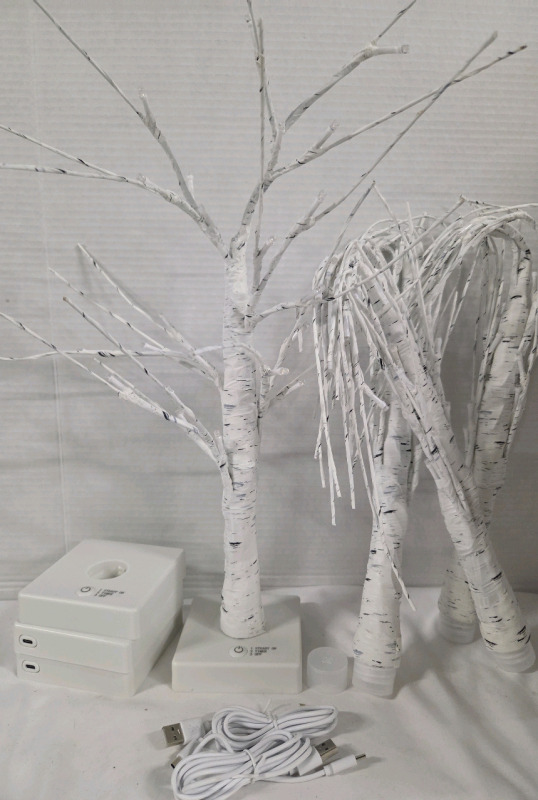 4 New | 22" Faux Light Up Birch Branches | Comes w/ (3) Working Bases and (1) Not Working Base | Also Includes (2) USB Type-C Cords
