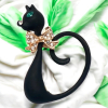 Classic Long Tail Cat Brooch Green Rhinestone Eye and Clear Nose Tip Gentleman Rhinestone Bow Tie Approximately 1.7 x 1.22 Inch - 3